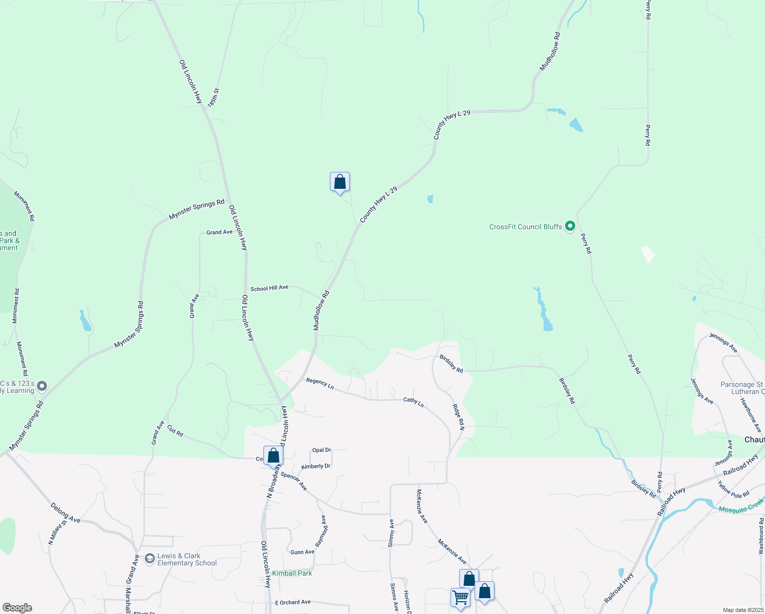 map of restaurants, bars, coffee shops, grocery stores, and more near 18843 Evergreen Lane in Council Bluffs