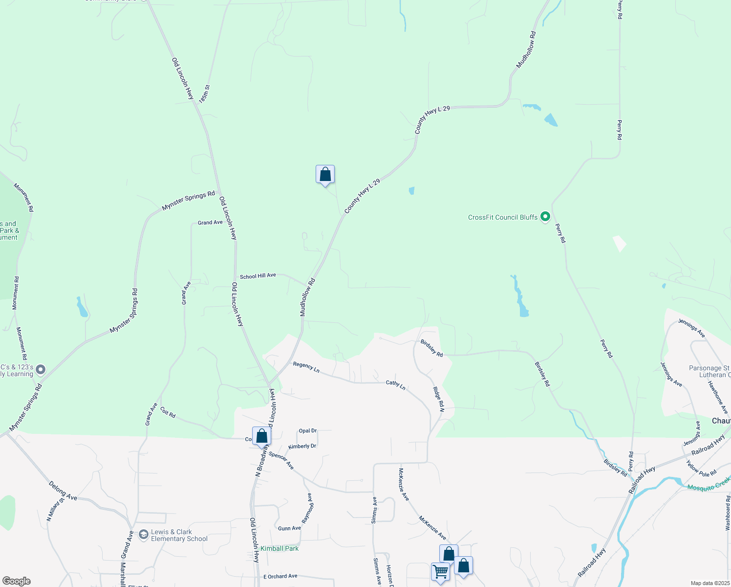 map of restaurants, bars, coffee shops, grocery stores, and more near 18843 Evergreen Lane in Council Bluffs