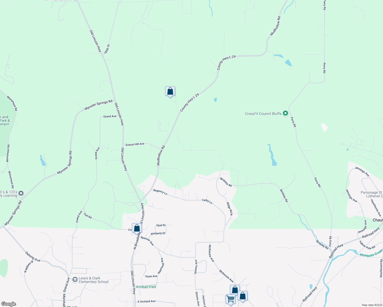 map of restaurants, bars, coffee shops, grocery stores, and more near 18843 Evergreen Lane in Council Bluffs