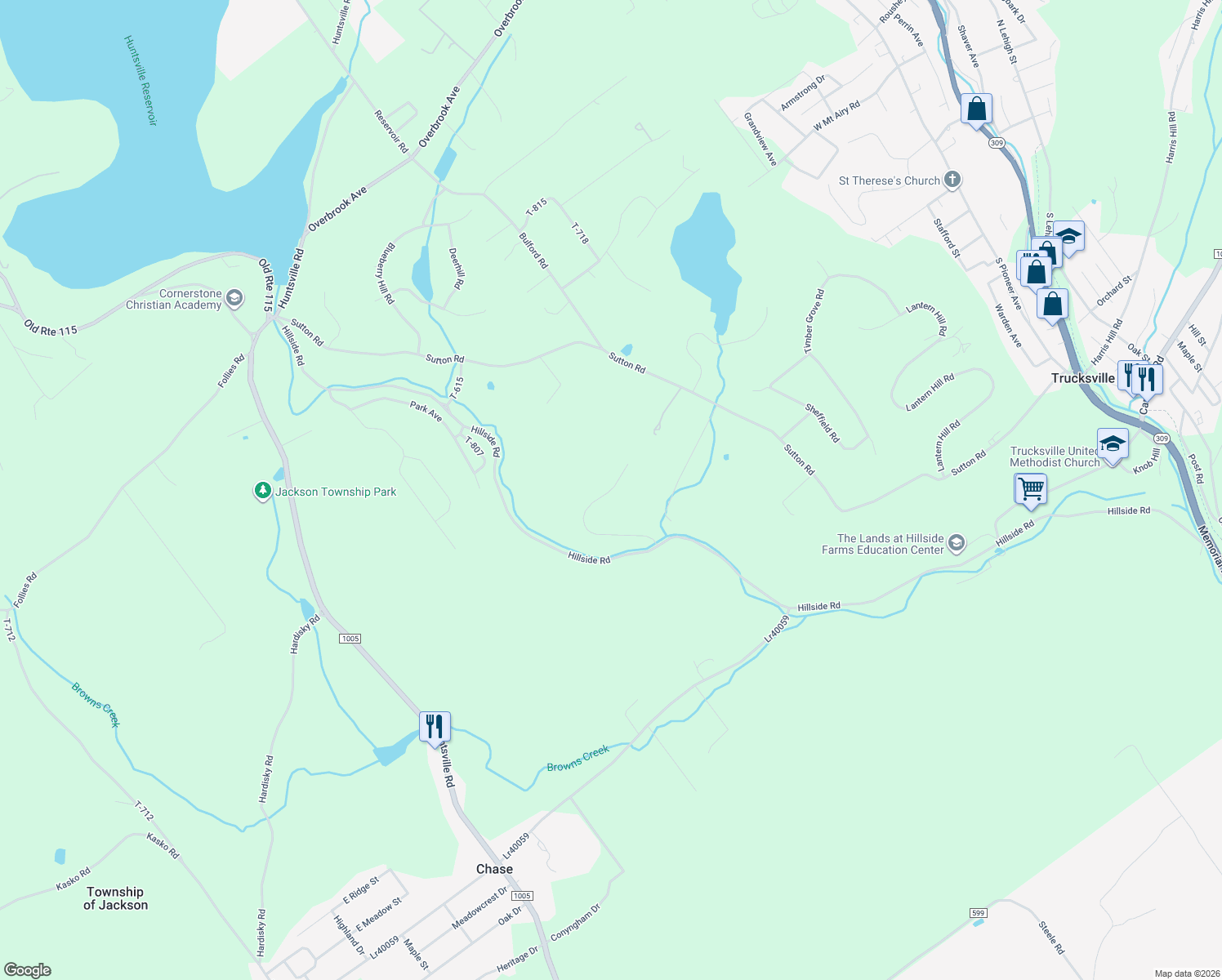 map of restaurants, bars, coffee shops, grocery stores, and more near Cobblestone Lane in Luzerne County