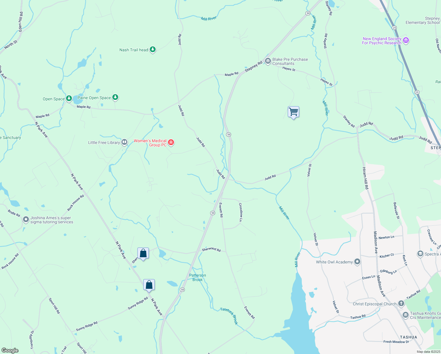 map of restaurants, bars, coffee shops, grocery stores, and more near 119 Judd Road in Easton