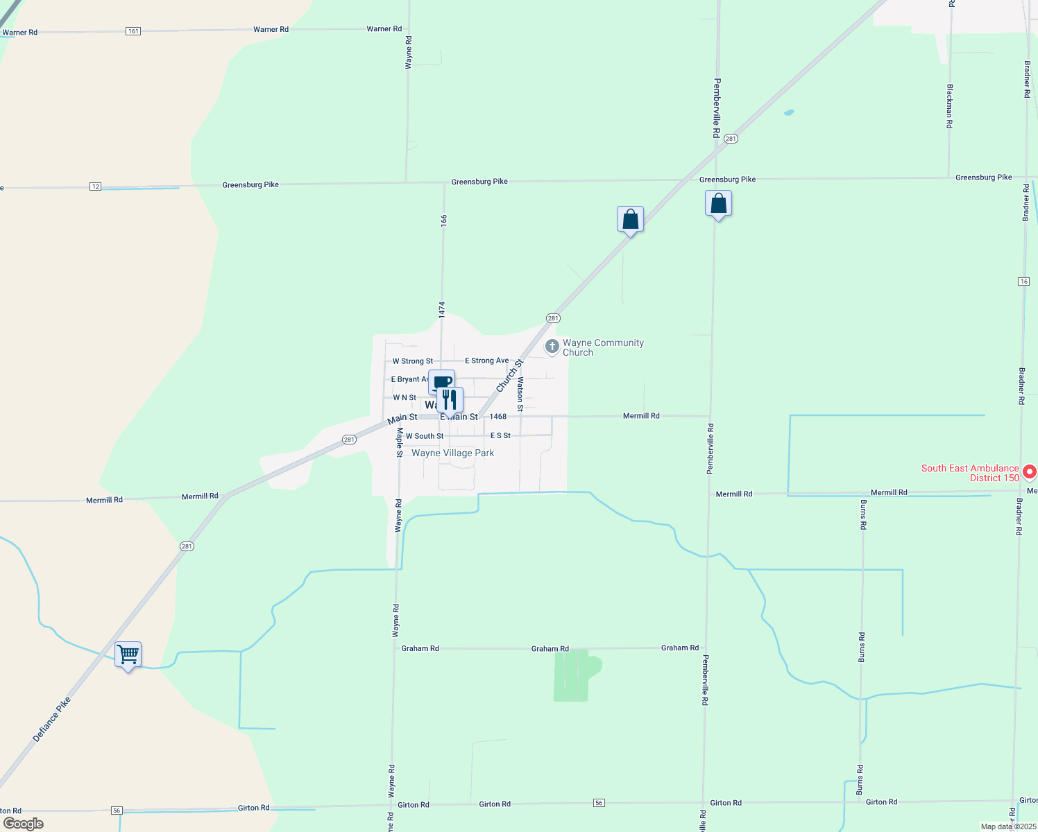 map of restaurants, bars, coffee shops, grocery stores, and more near 298 E Main St in Wayne