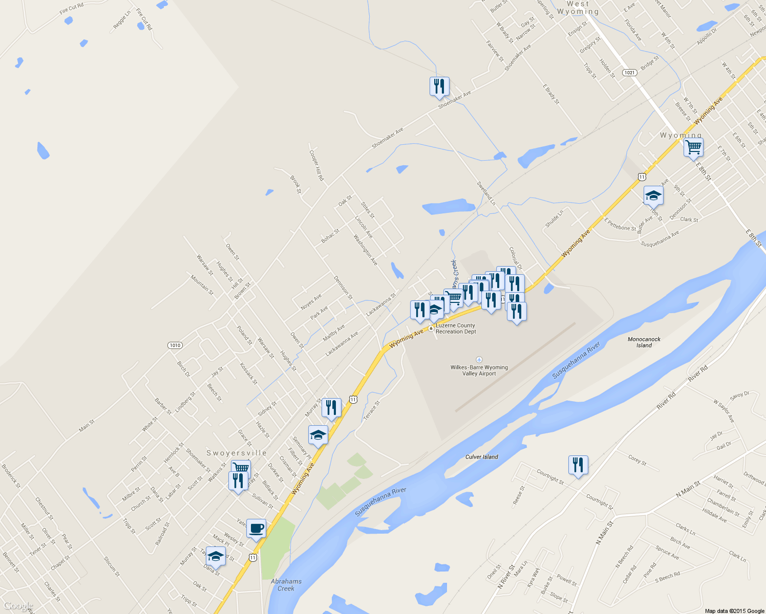 map of restaurants, bars, coffee shops, grocery stores, and more near 213 Lackawanna Ave in Swoyersville