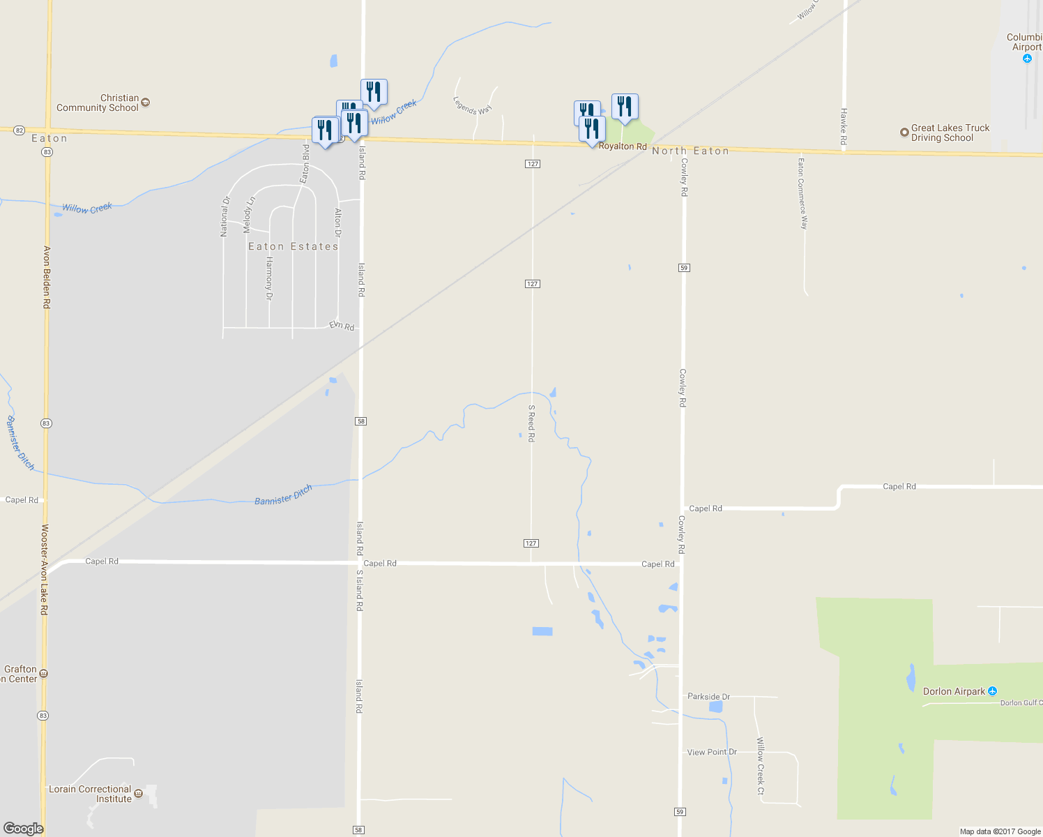 map of restaurants, bars, coffee shops, grocery stores, and more near 12700 South Reed Road in Grafton