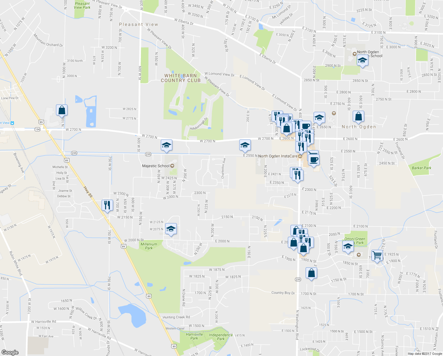 map of restaurants, bars, coffee shops, grocery stores, and more near 2437 Charleston Avenue in Harrisville