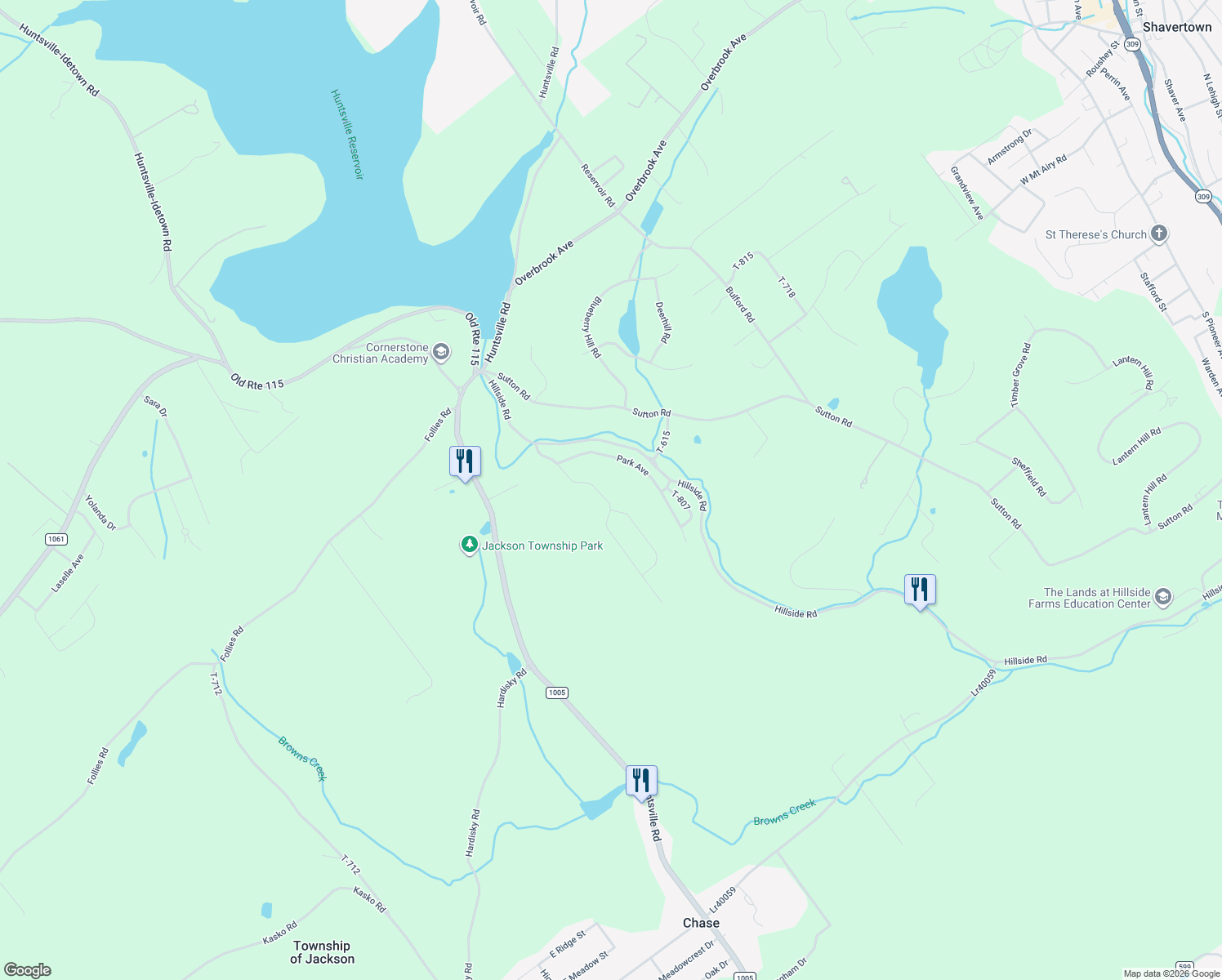 map of restaurants, bars, coffee shops, grocery stores, and more near 328 Vista Drive in Shavertown