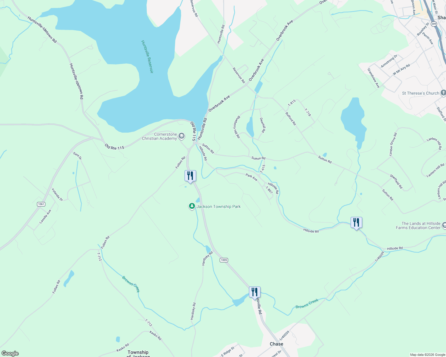 map of restaurants, bars, coffee shops, grocery stores, and more near 305 Vista Drive in Luzerne