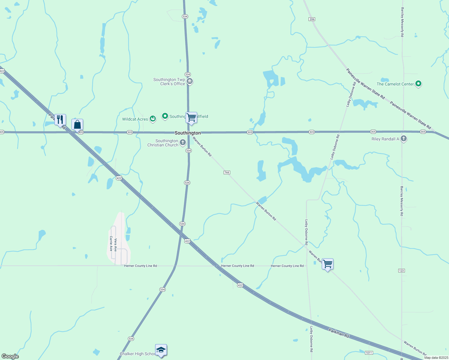 map of restaurants, bars, coffee shops, grocery stores, and more near 3167 Warren Burton Road in Southington