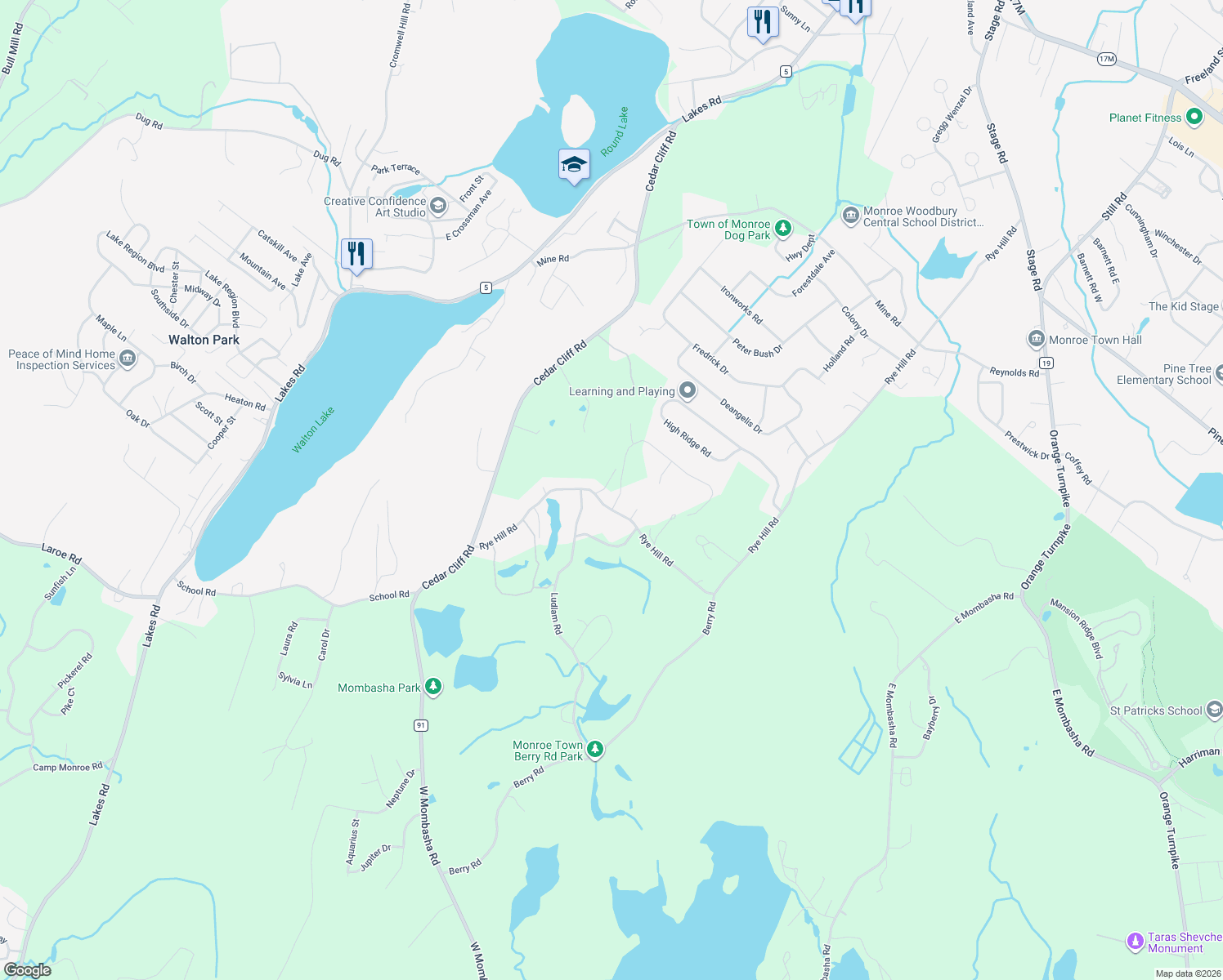 map of restaurants, bars, coffee shops, grocery stores, and more near 5 Jean Dr in Monroe