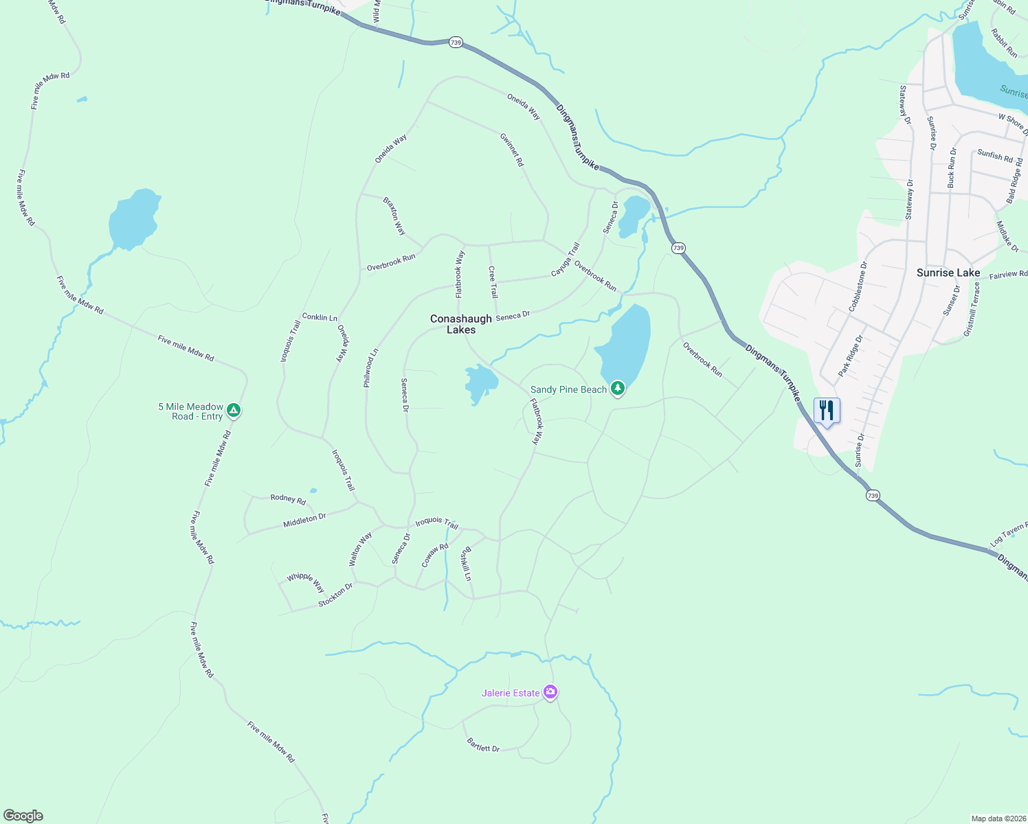 map of restaurants, bars, coffee shops, grocery stores, and more near 4279 Conashaugh Lk in Milford