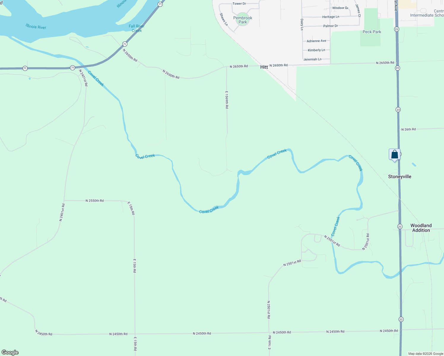 map of restaurants, bars, coffee shops, grocery stores, and more near 2568 East 1569th Road in Ottawa