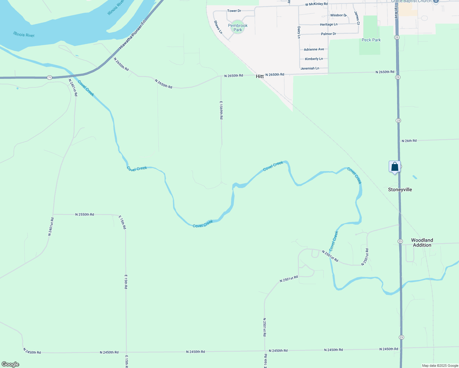 map of restaurants, bars, coffee shops, grocery stores, and more near 2572 East 1569th Road in Ottawa