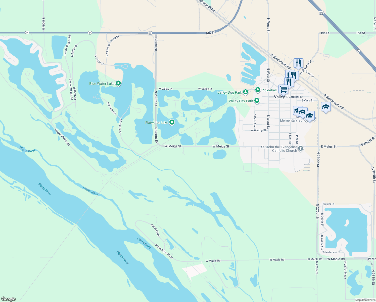 map of restaurants, bars, coffee shops, grocery stores, and more near 907 West Meigs Street in Valley