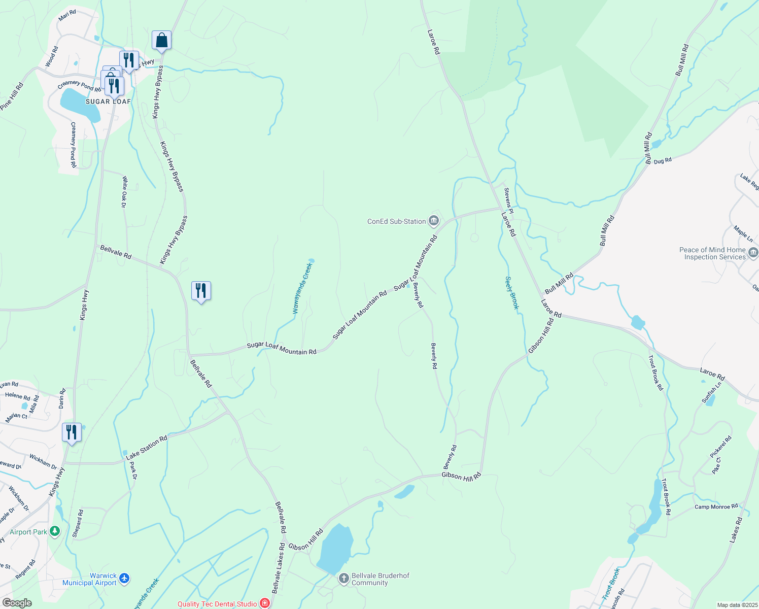 map of restaurants, bars, coffee shops, grocery stores, and more near 151 Sugar Loaf Mountain Road in Chester