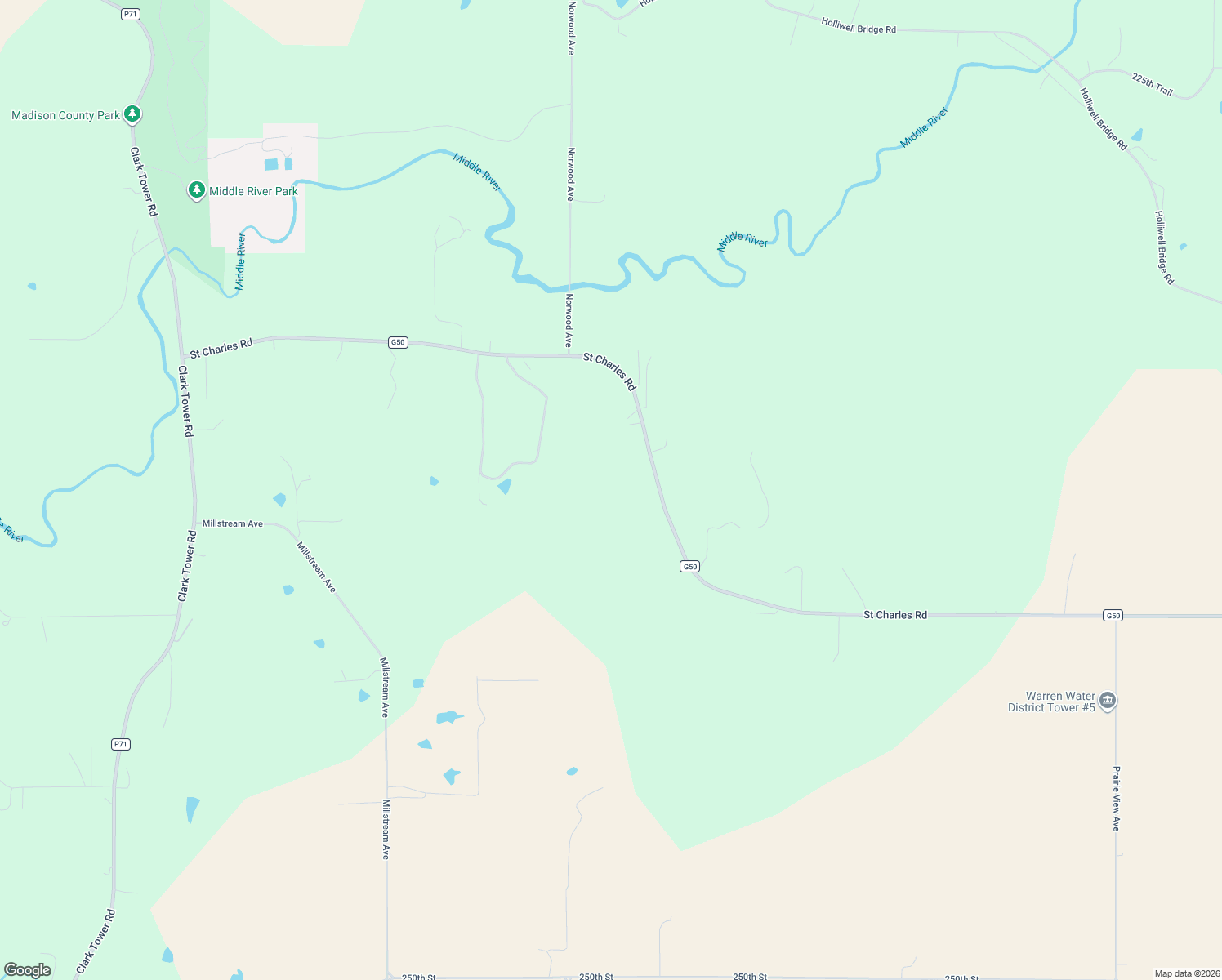 map of restaurants, bars, coffee shops, grocery stores, and more near 2364 Saint Charles Road in Winterset