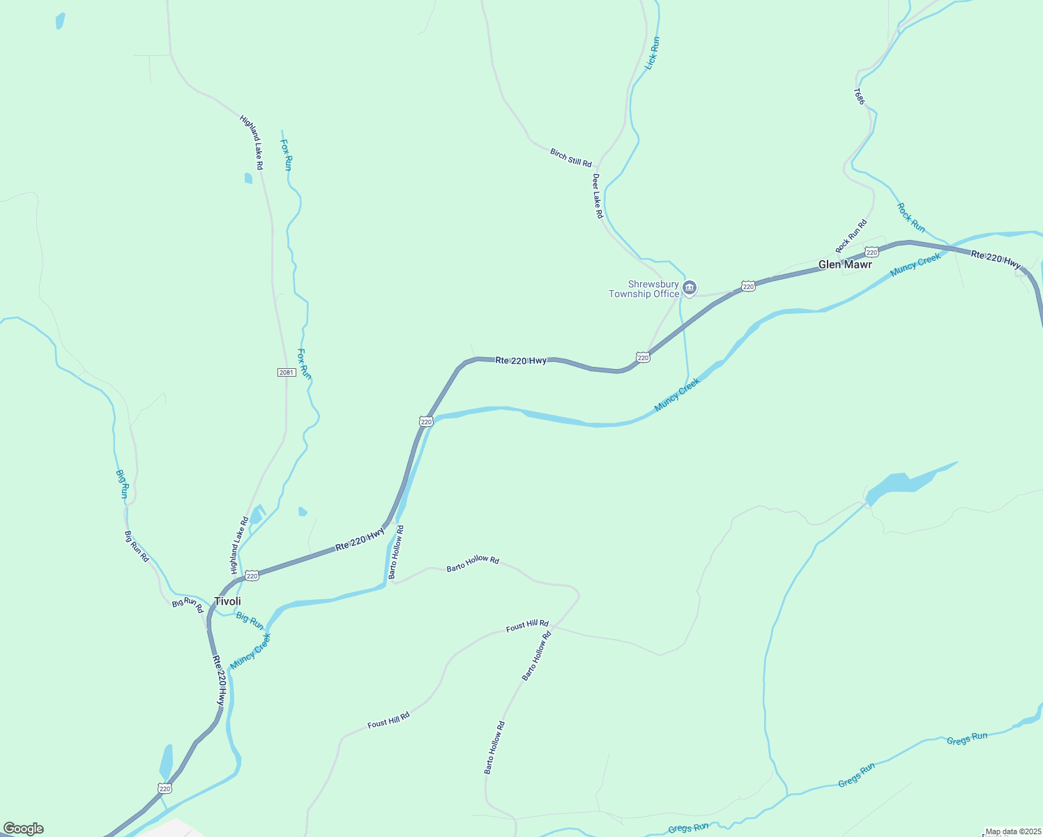 map of restaurants, bars, coffee shops, grocery stores, and more near 10958 Route 220 Highway in Hughesville