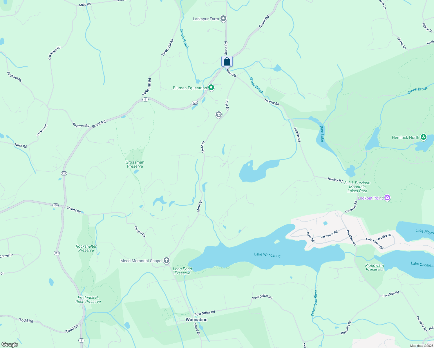 map of restaurants, bars, coffee shops, grocery stores, and more near 3 Powder Hill Road in Waccabuc