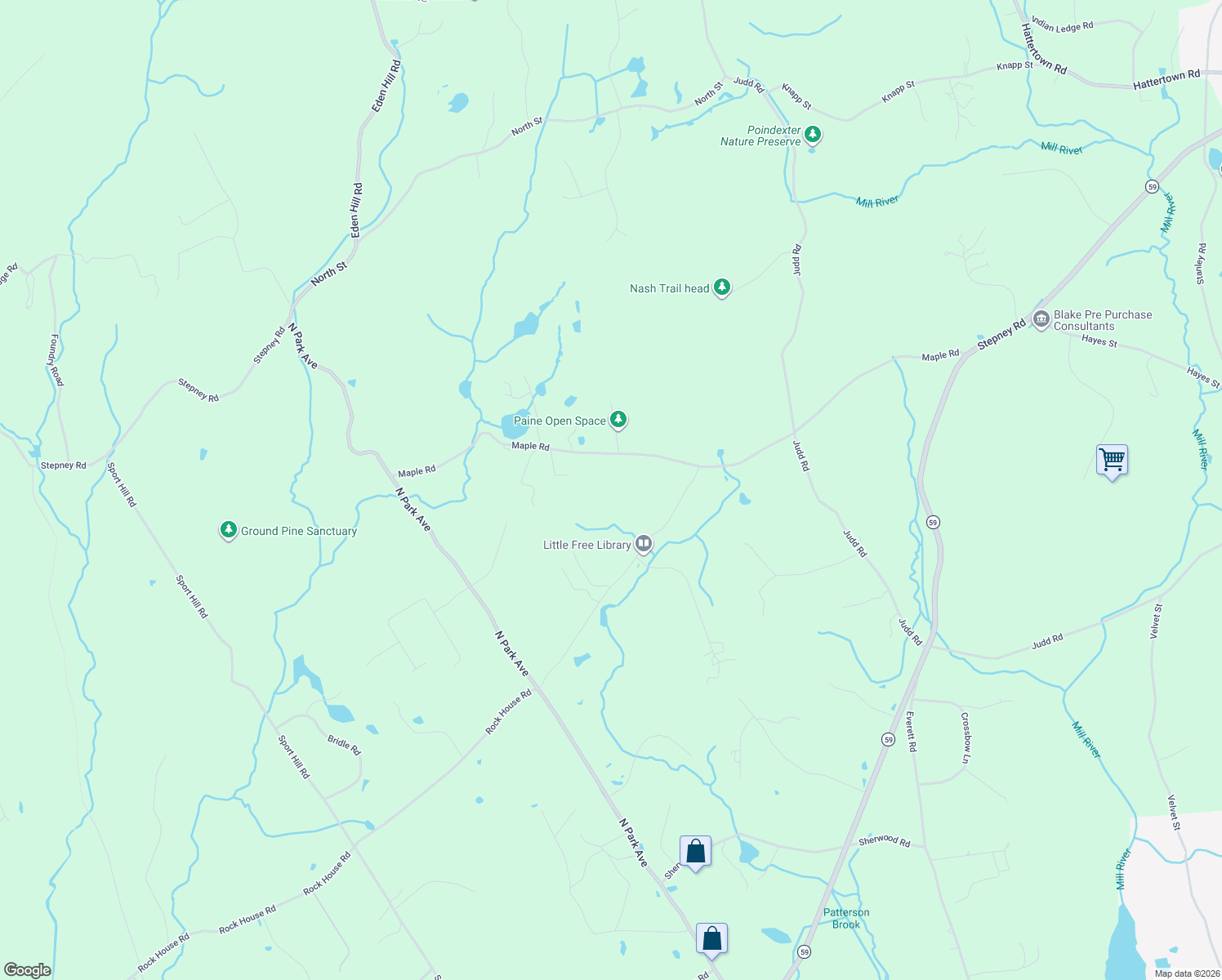 map of restaurants, bars, coffee shops, grocery stores, and more near 225 Maple Road in Easton