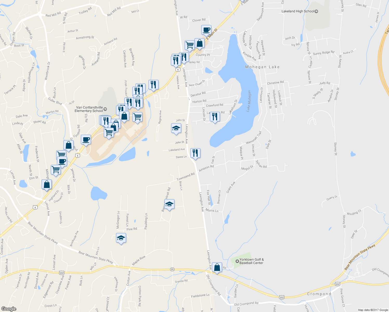 map of restaurants, bars, coffee shops, grocery stores, and more near 3120 Lexington Avenue in Mohegan Lake