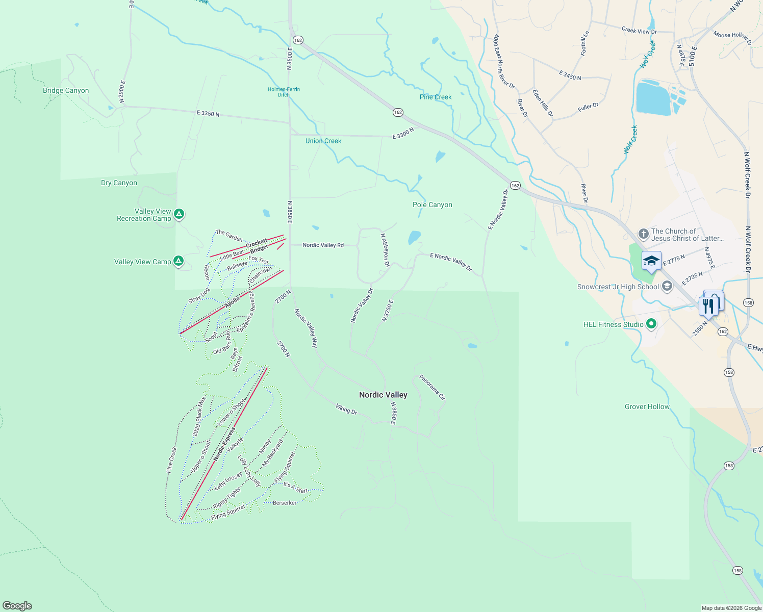 map of restaurants, bars, coffee shops, grocery stores, and more near 2639 North 3750 East in Eden