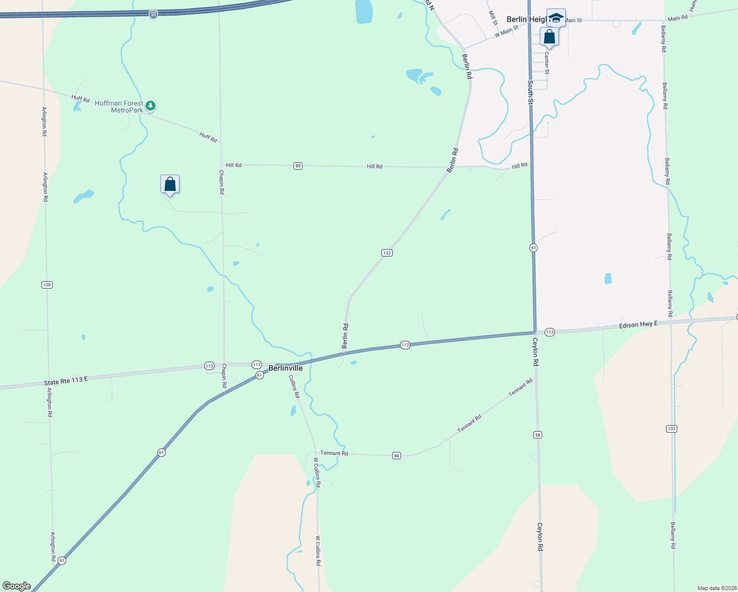 map of restaurants, bars, coffee shops, grocery stores, and more near 12914 Berlin Rd in Berlin Heights