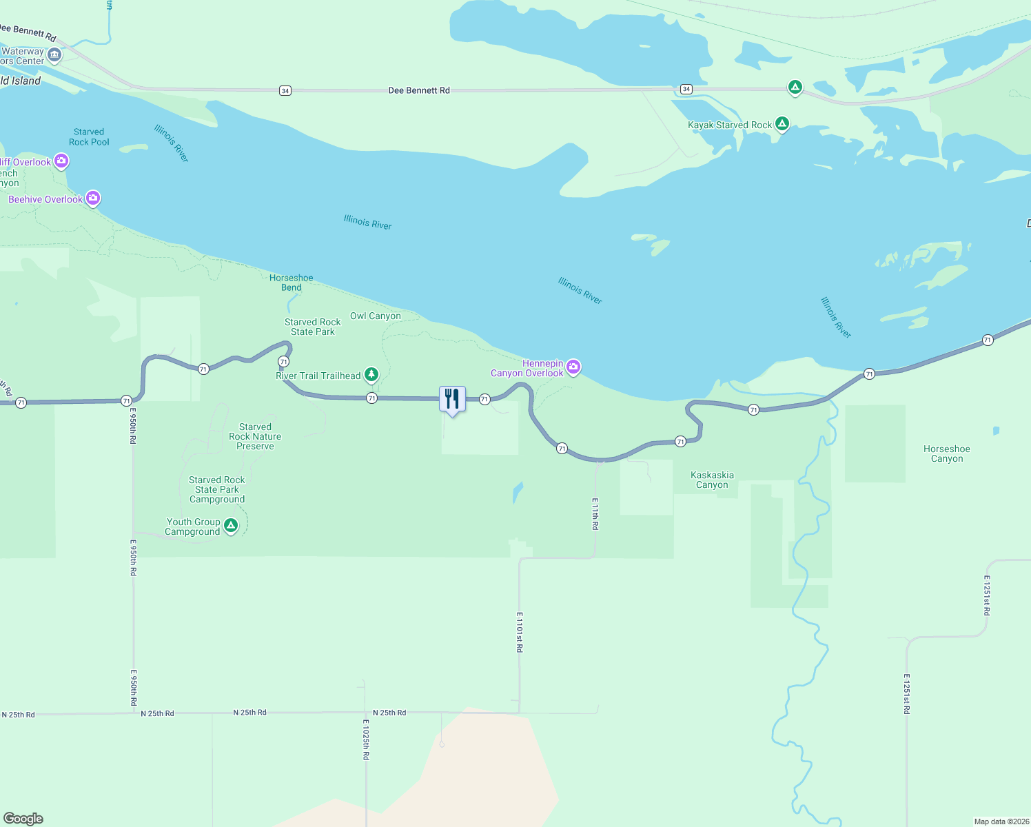 map of restaurants, bars, coffee shops, grocery stores, and more near 2590 East 1069th Road in Ottawa