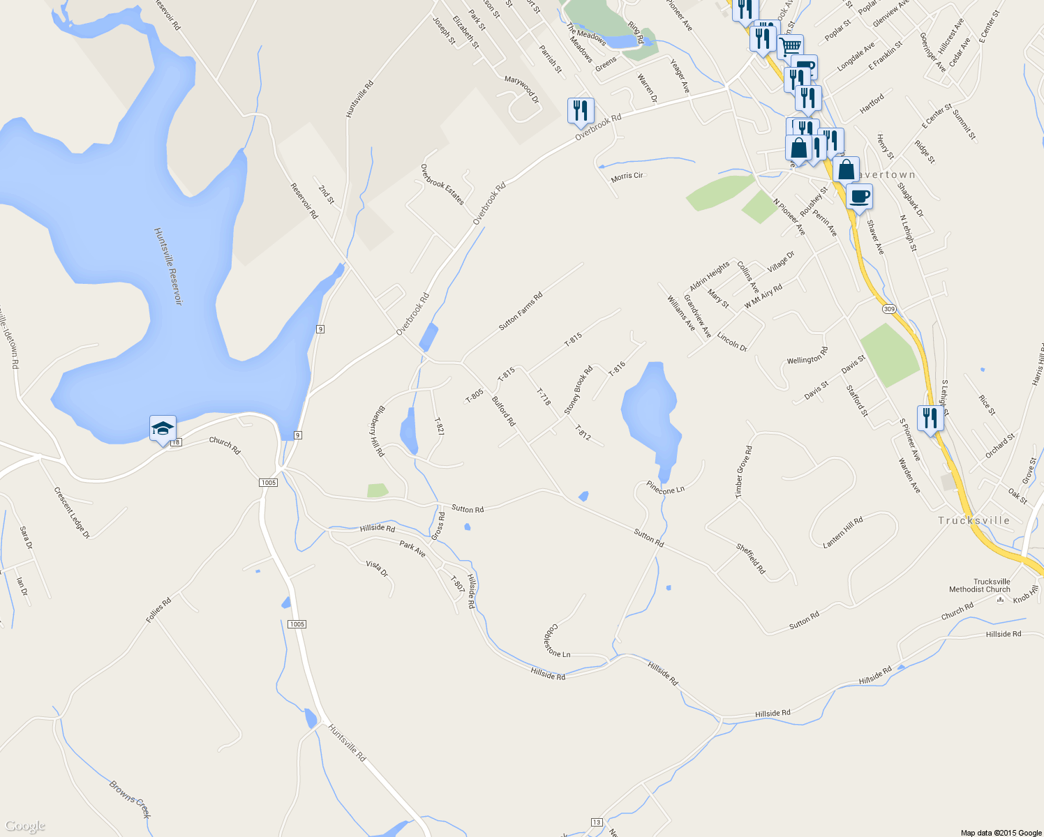 map of restaurants, bars, coffee shops, grocery stores, and more near 310 T-718 in Shavertown