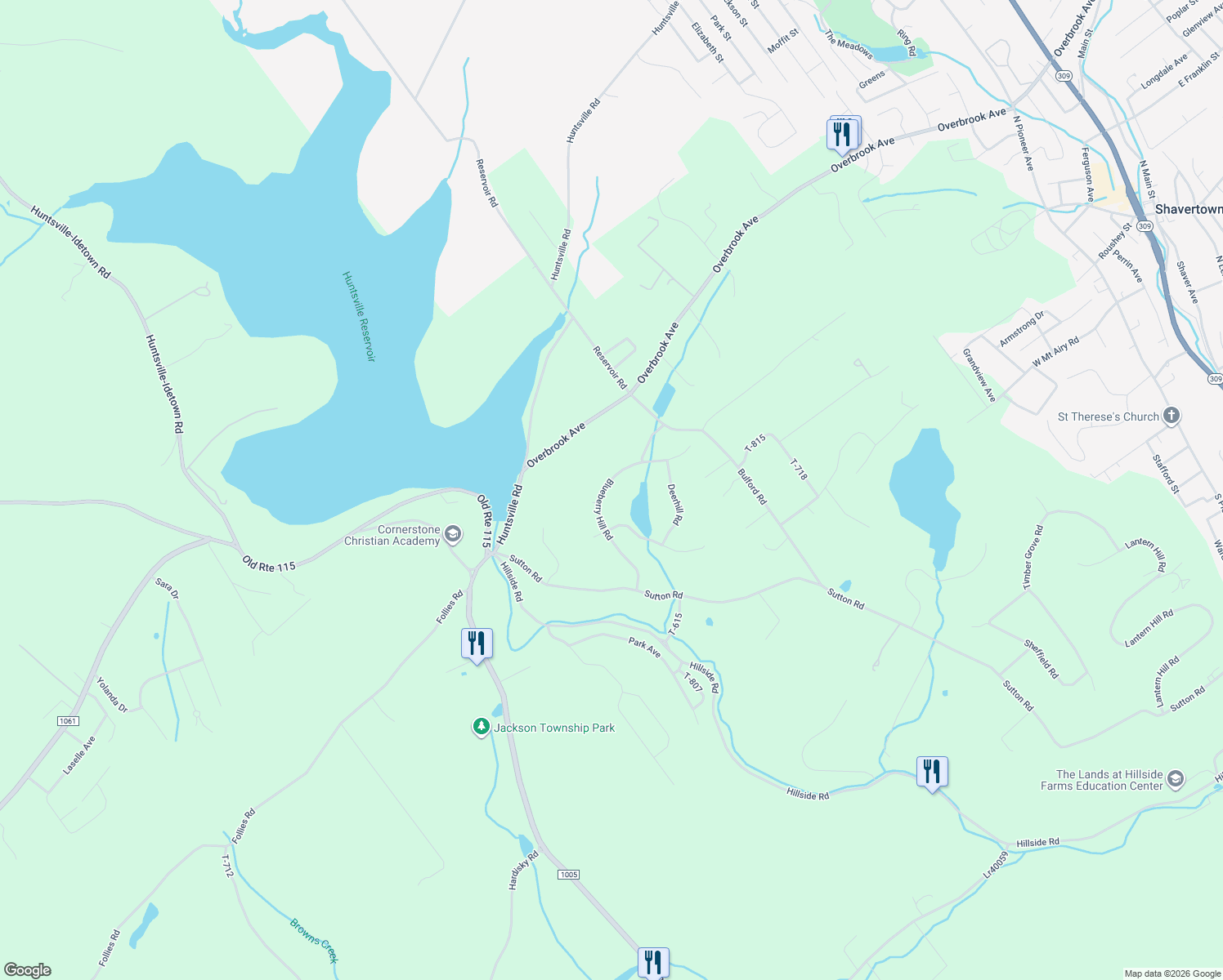 map of restaurants, bars, coffee shops, grocery stores, and more near 232 Blueberry Hill Road in Shavertown