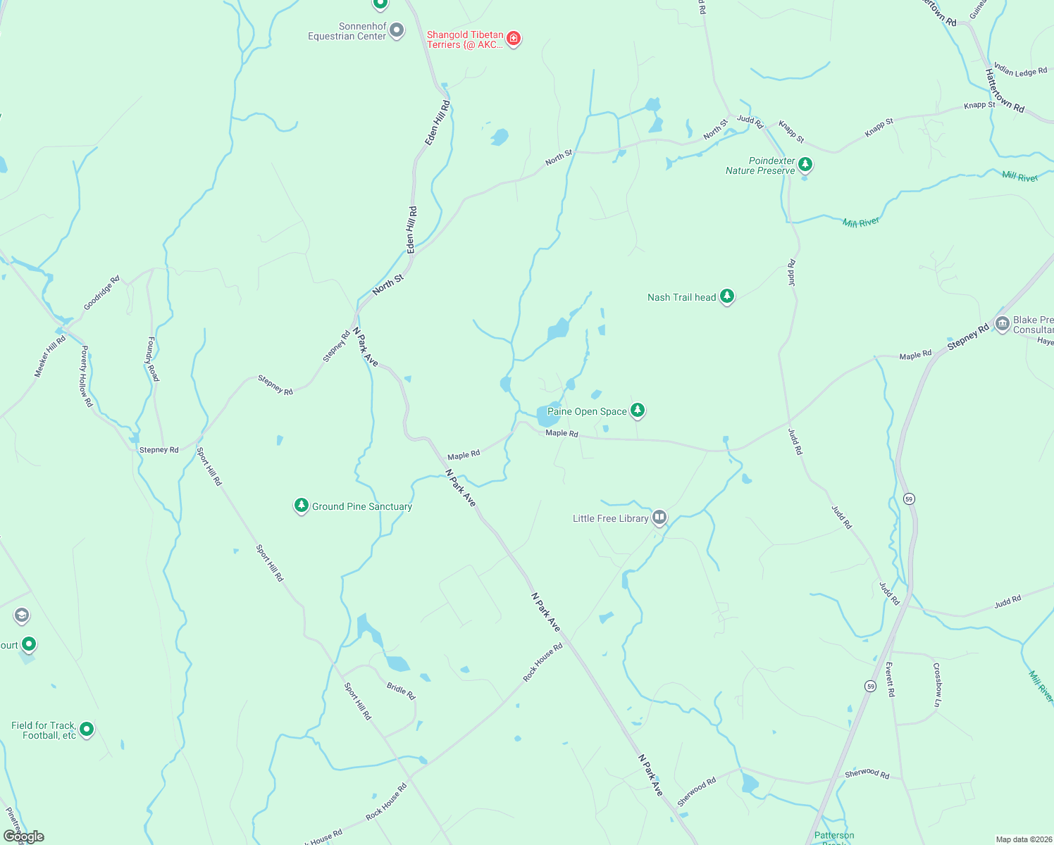 map of restaurants, bars, coffee shops, grocery stores, and more near 260 Maple Road in Easton