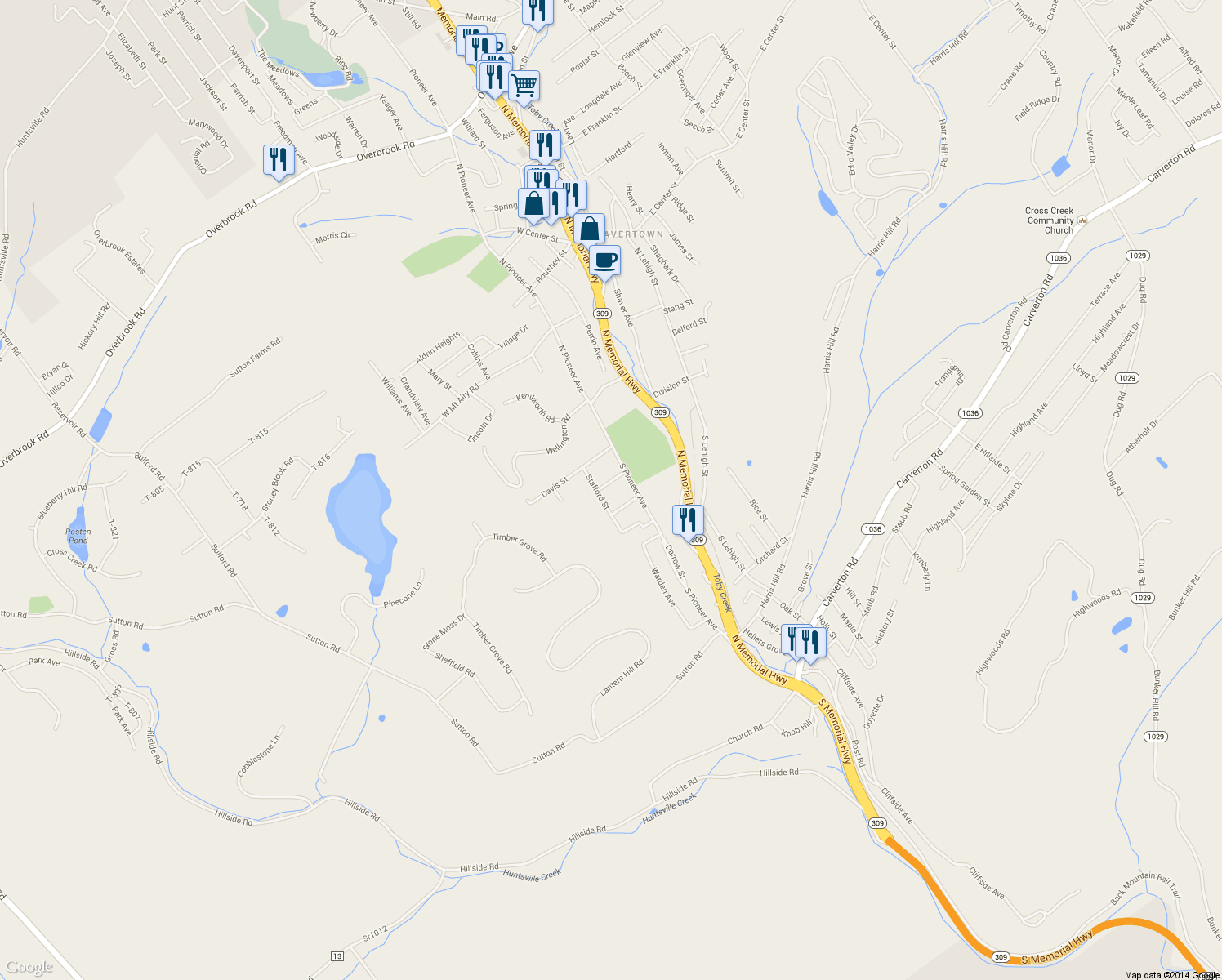 map of restaurants, bars, coffee shops, grocery stores, and more near 60 Vonderheid Street in Trucksville