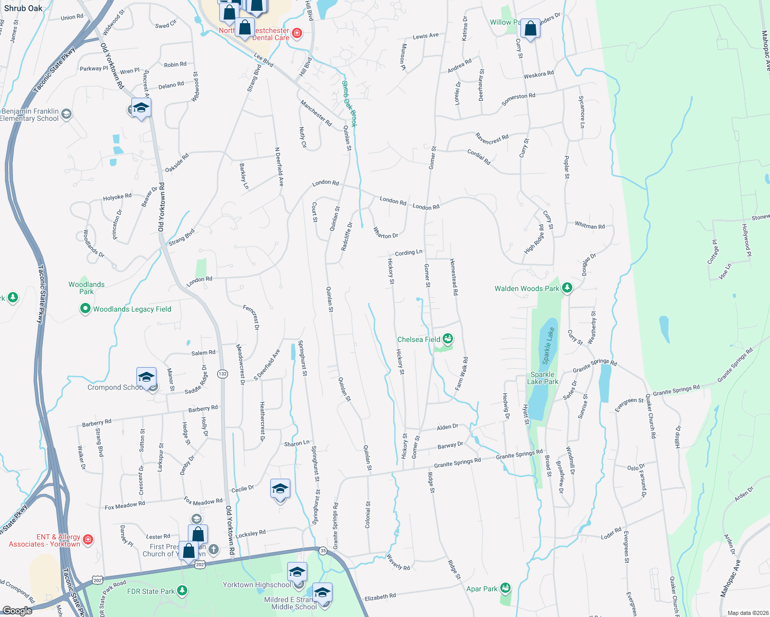 map of restaurants, bars, coffee shops, grocery stores, and more near 3007 Hickory Street in Yorktown Heights