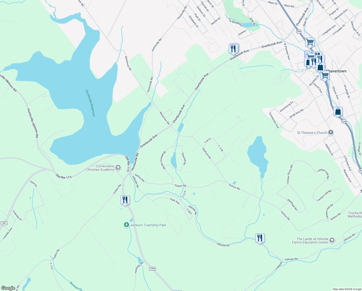 map of restaurants, bars, coffee shops, grocery stores, and more near 349 Blueberry Hill Road in Shavertown