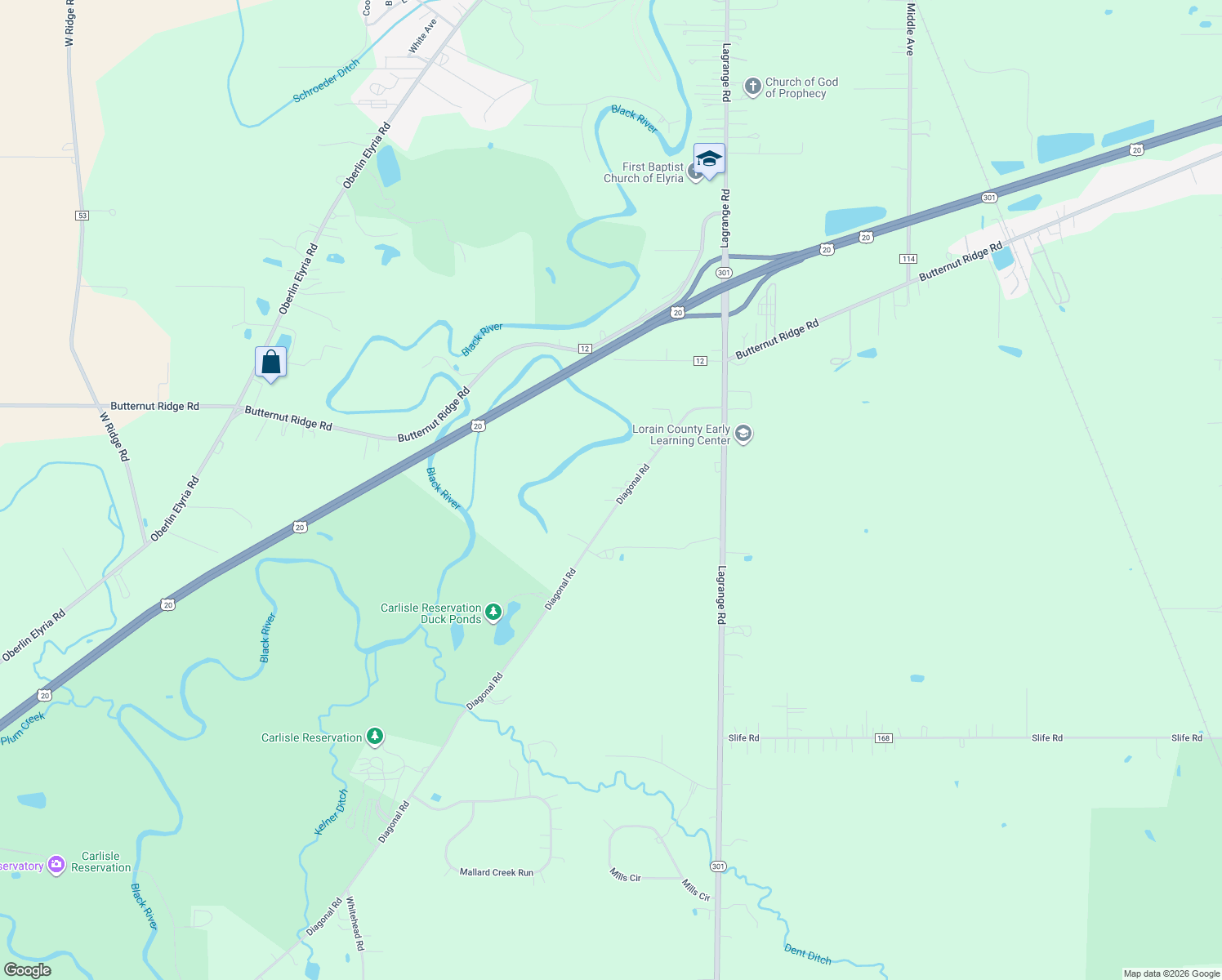 map of restaurants, bars, coffee shops, grocery stores, and more near 12214 Diagonal Road in LaGrange