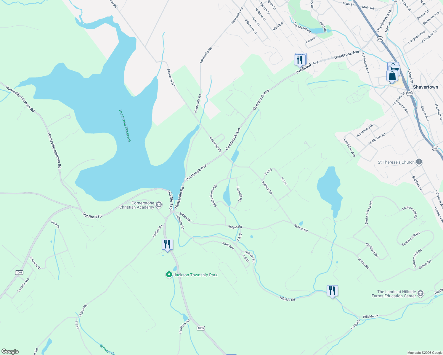 map of restaurants, bars, coffee shops, grocery stores, and more near 235-257 Blueberry Hill Road in Luzerne