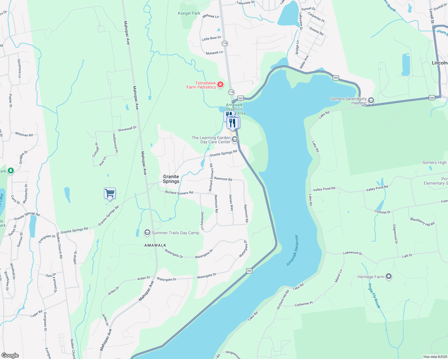 map of restaurants, bars, coffee shops, grocery stores, and more near 4 Raemont Road in Granite Springs