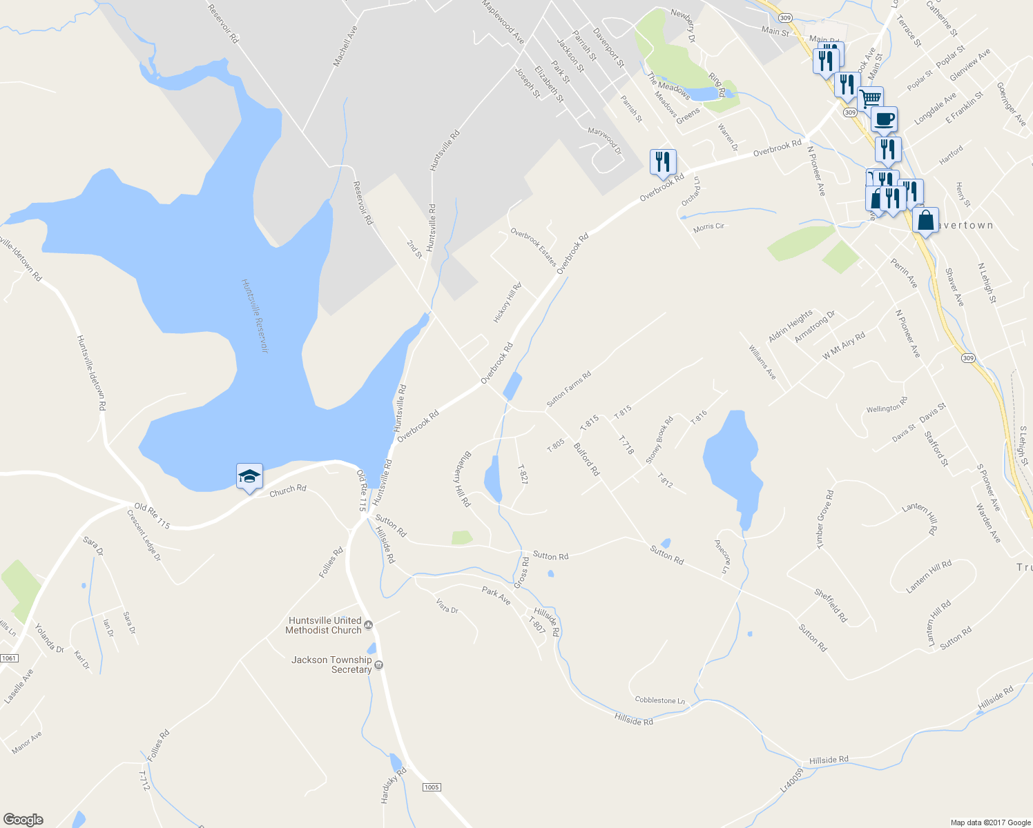 map of restaurants, bars, coffee shops, grocery stores, and more near 325 Blueberry Hill Road in Shavertown