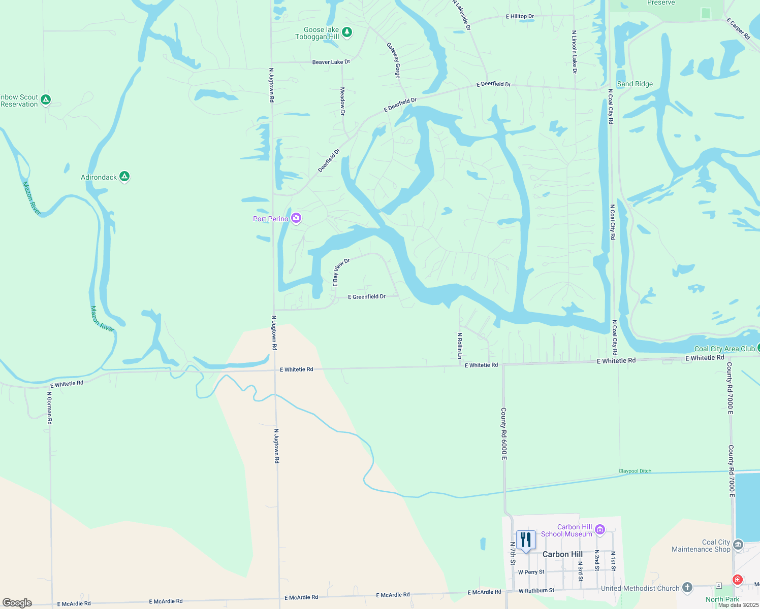 map of restaurants, bars, coffee shops, grocery stores, and more near 5475 East Greenfield Drive in Morris