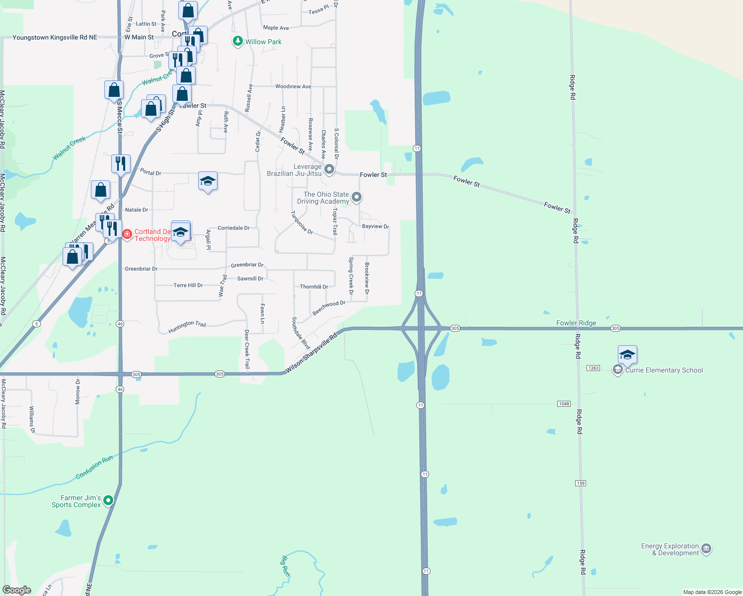 map of restaurants, bars, coffee shops, grocery stores, and more near 56 Brookview Dr in Cortland