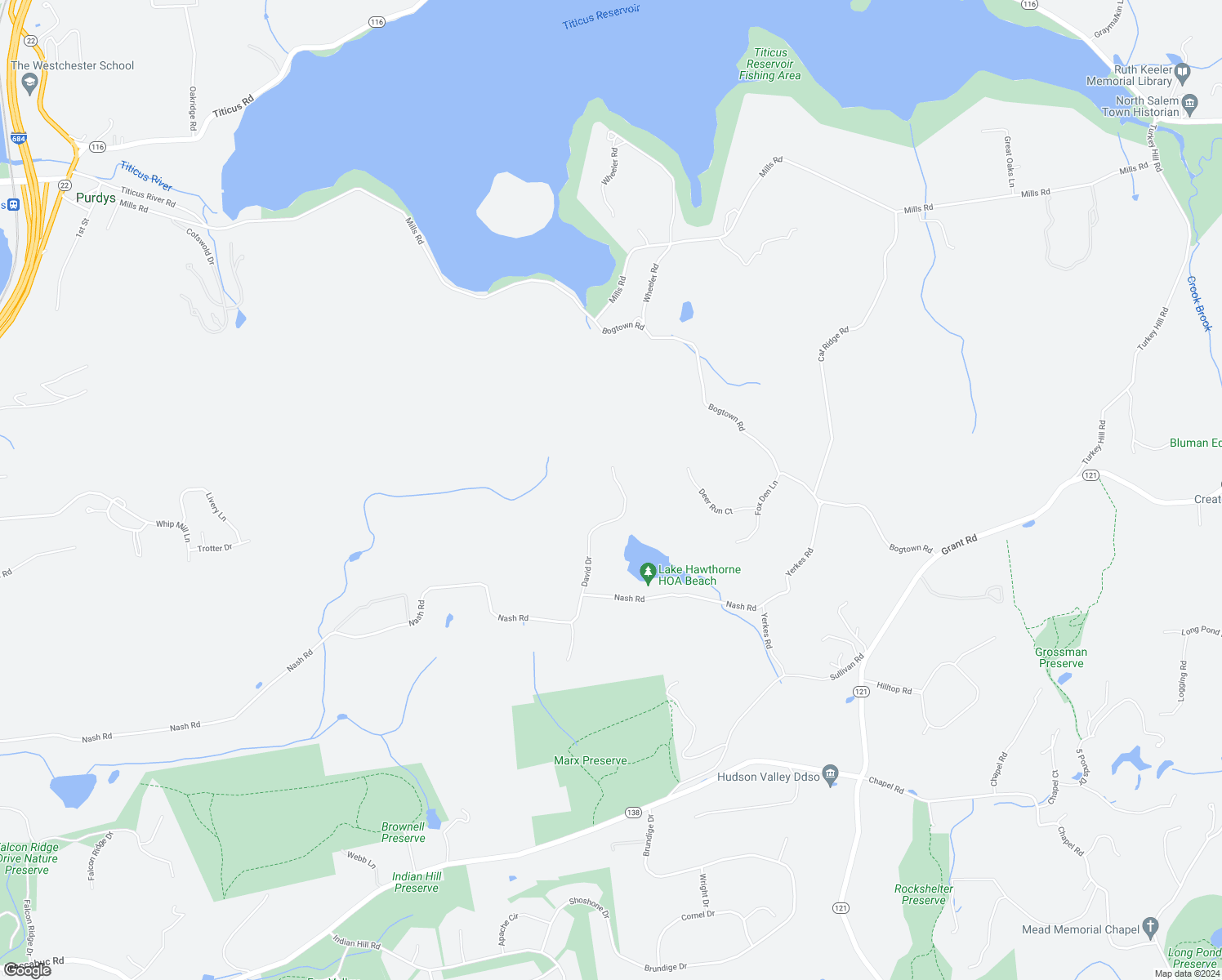 map of restaurants, bars, coffee shops, grocery stores, and more near 18 David Drive in North Salem