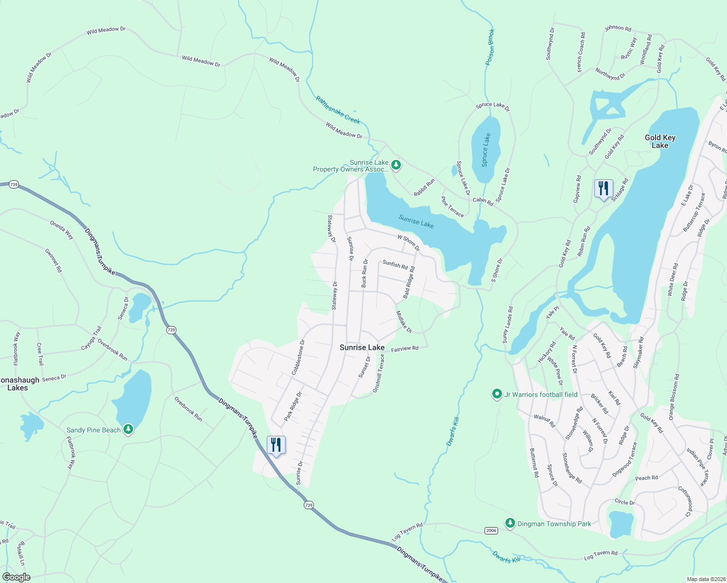 map of restaurants, bars, coffee shops, grocery stores, and more near Buck Run Rd in Milford