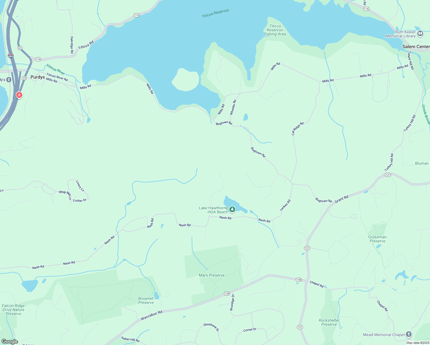 map of restaurants, bars, coffee shops, grocery stores, and more near 18 David Drive in North Salem