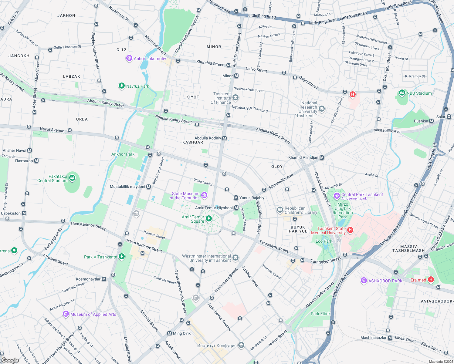 map of restaurants, bars, coffee shops, grocery stores, and more near 2 Shahrisabz ko'chasi in Тоshkent