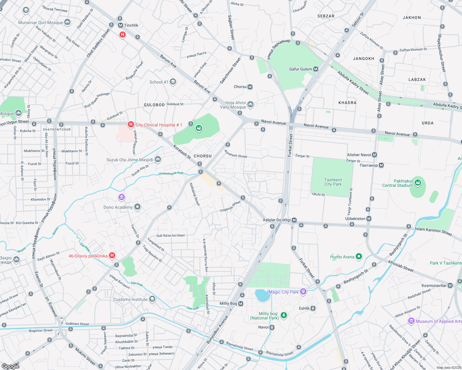 map of restaurants, bars, coffee shops, grocery stores, and more near 2 Asadulla Xo'jaev ko'chasi in Тоshkent