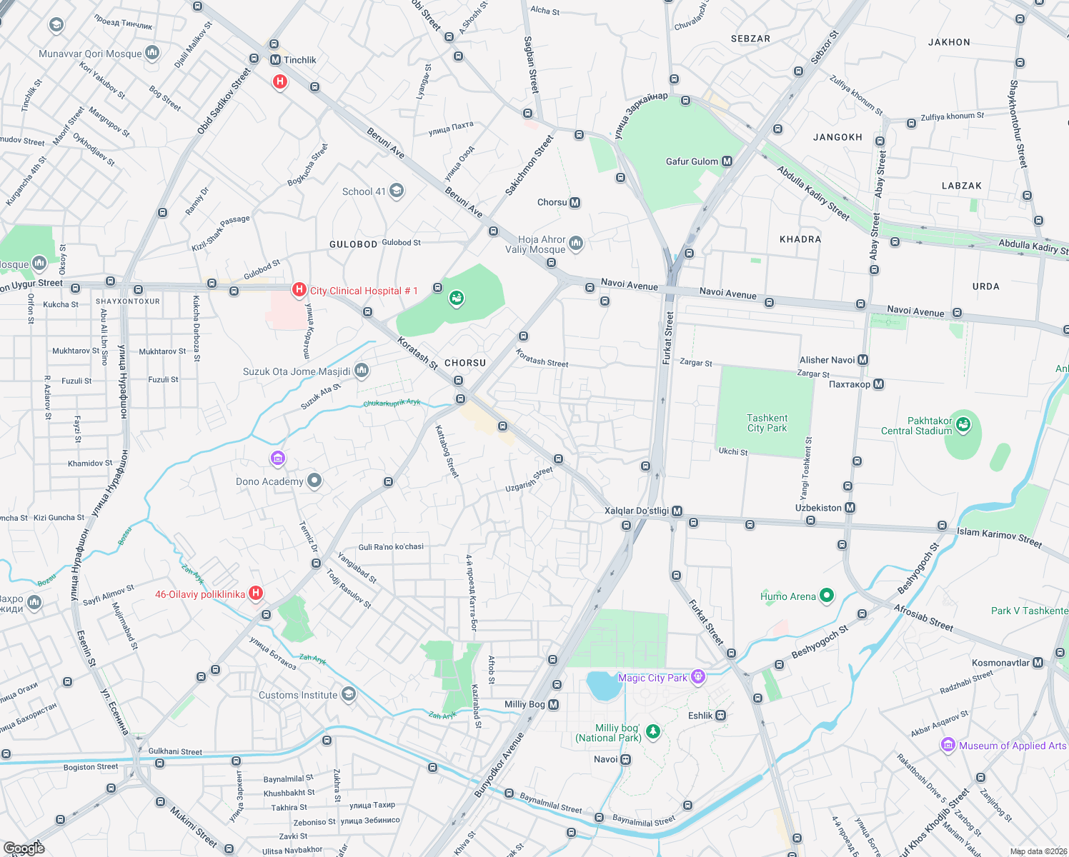 map of restaurants, bars, coffee shops, grocery stores, and more near 2 Asadulla Xo'jaev ko'chasi in Тоshkent
