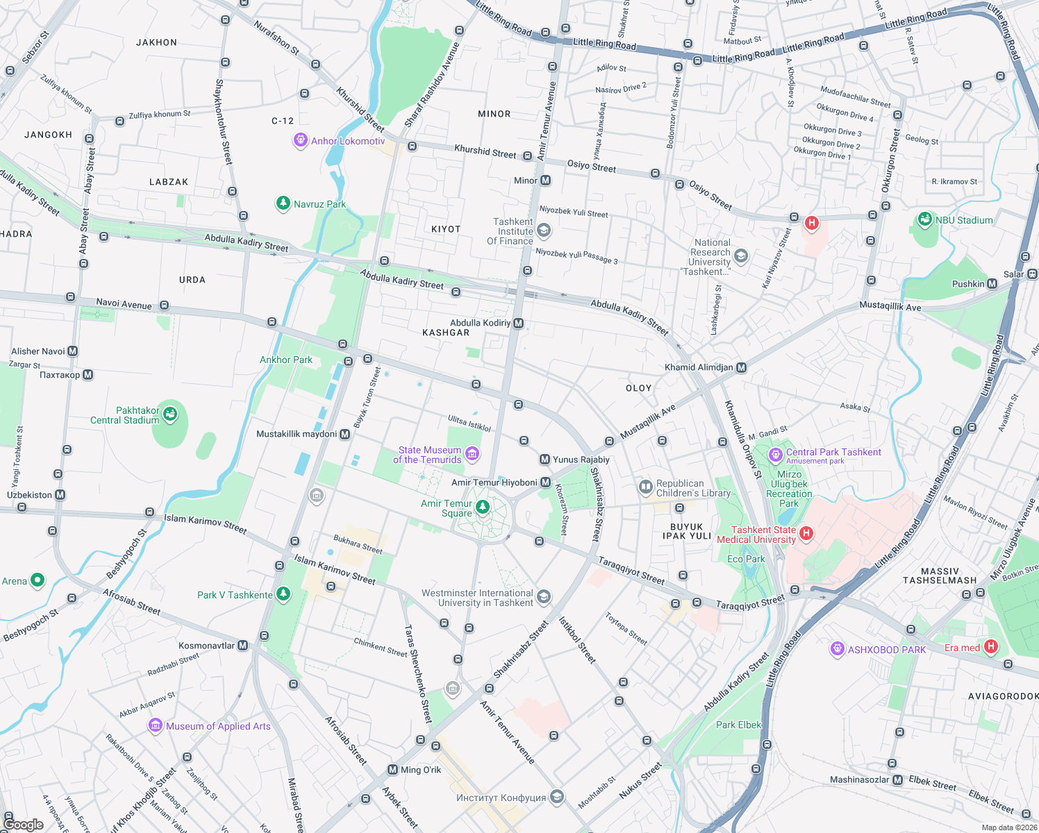 map of restaurants, bars, coffee shops, grocery stores, and more near 2 Shahrisabz ko'chasi in Тоshkent