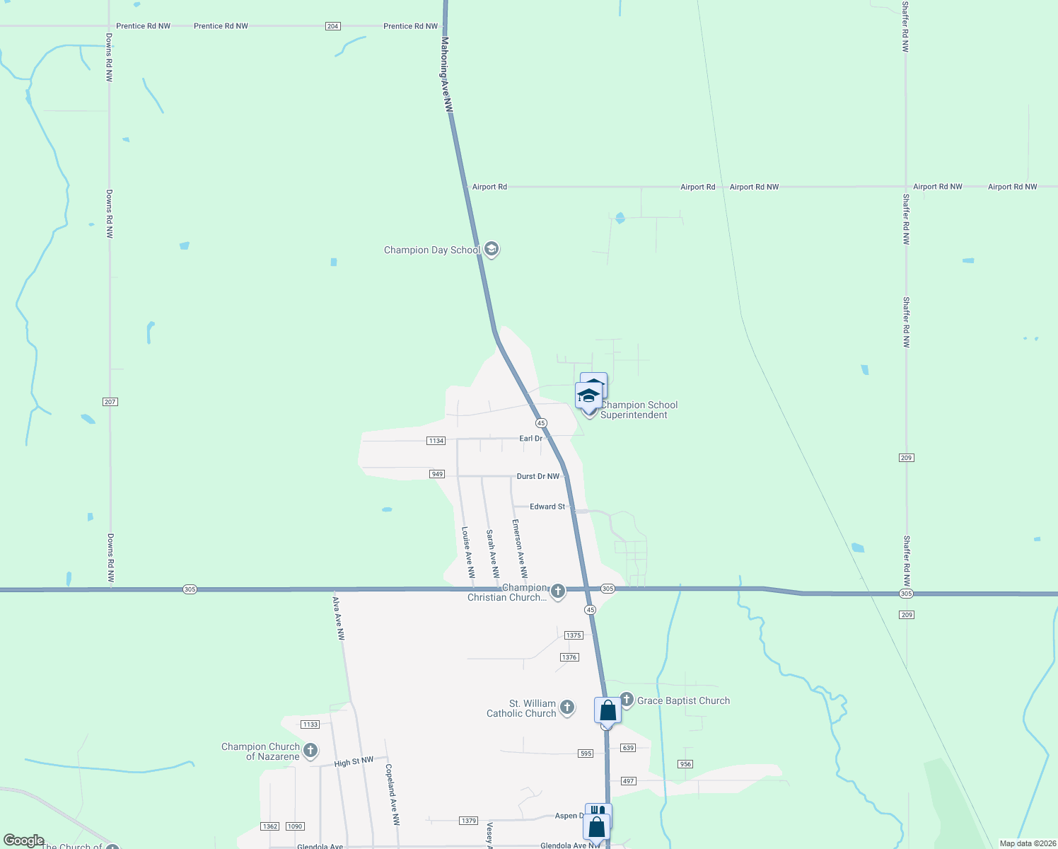 map of restaurants, bars, coffee shops, grocery stores, and more near 5985 Mahoning Ave NW in Warren