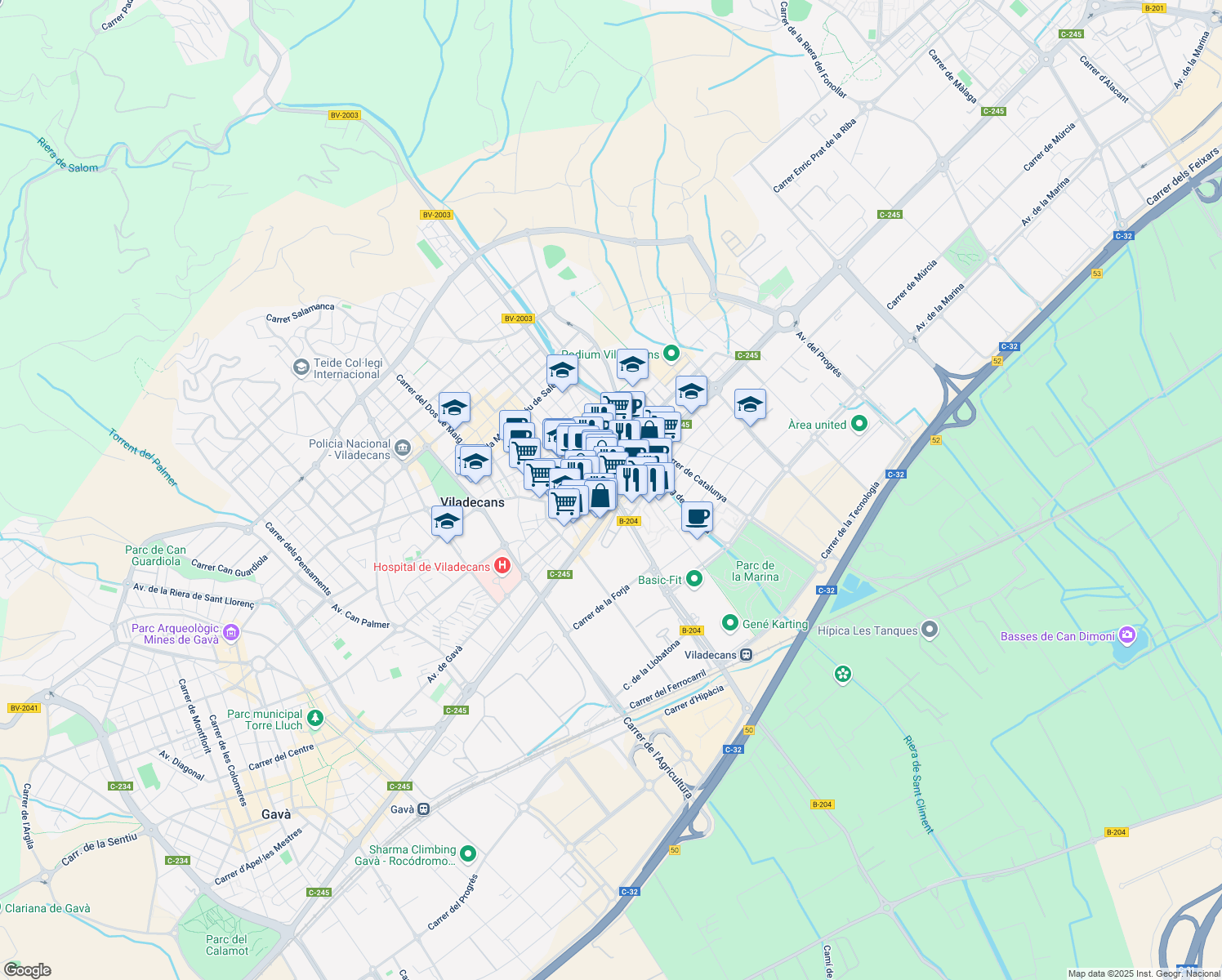 map of restaurants, bars, coffee shops, grocery stores, and more near 8 Plaça Viladecans in Viladecans