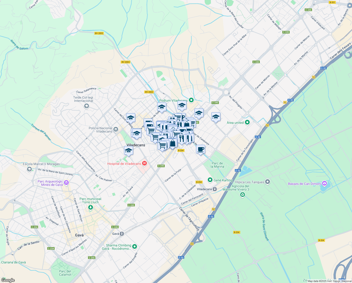 map of restaurants, bars, coffee shops, grocery stores, and more near 8 Plaça Viladecans in Viladecans