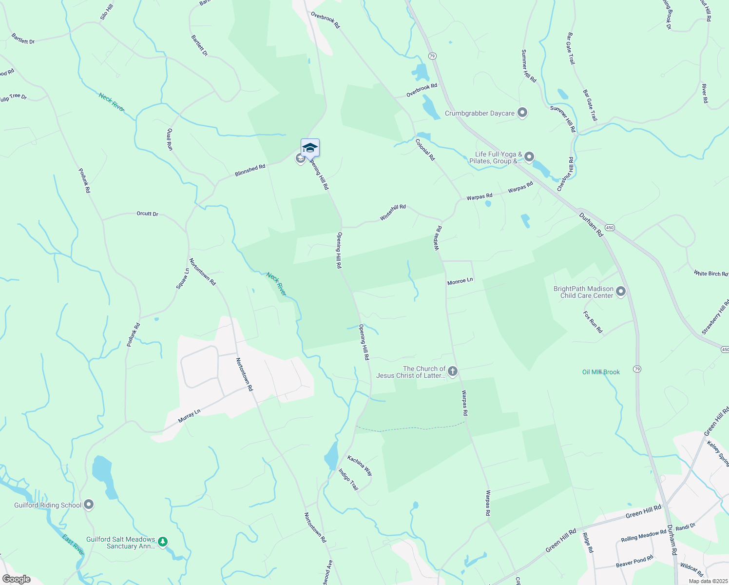 map of restaurants, bars, coffee shops, grocery stores, and more near 222 Opening Hill Road in Madison