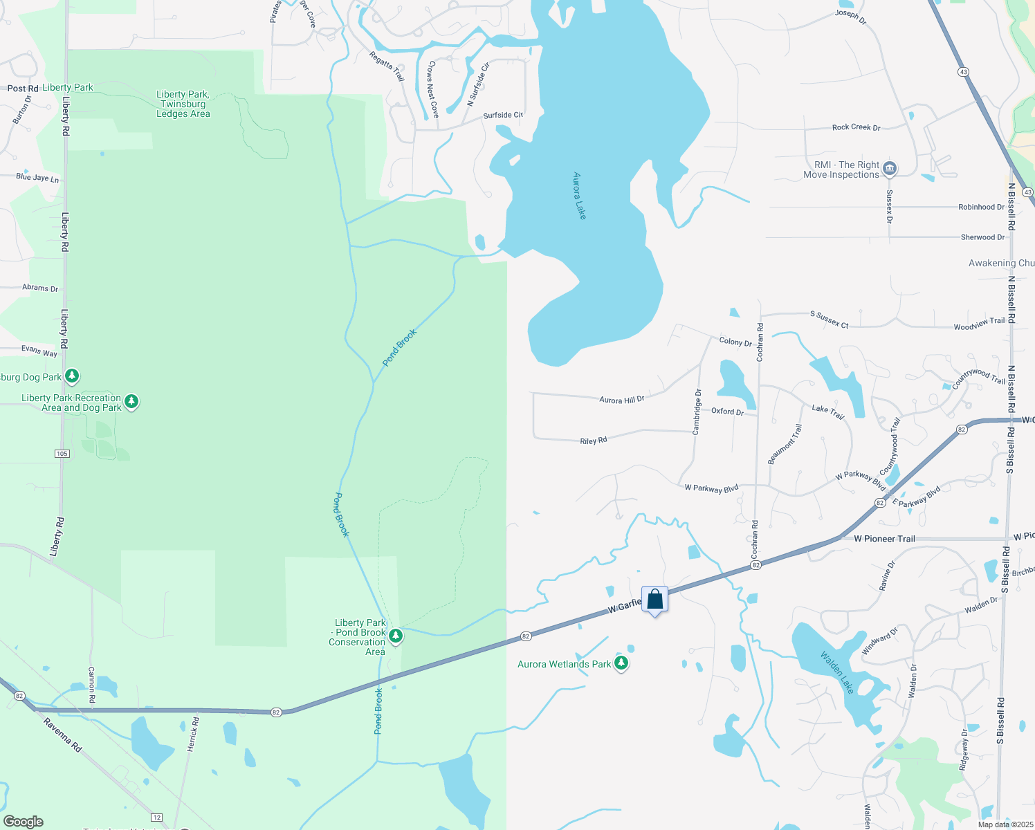 map of restaurants, bars, coffee shops, grocery stores, and more near 1275 Riley Road in Aurora